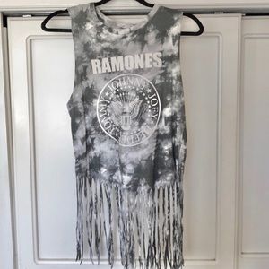 Ramones sz L soft 100% cotton grey fringe tshirt worn one time